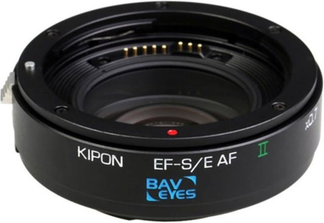 KIPON Baveyes AF-Objektivadapter für Canon EF/EF-S auf Sony E-Bajonett mit 0,7x Brennweitenvergrößerung, Schwarz - Bild 1