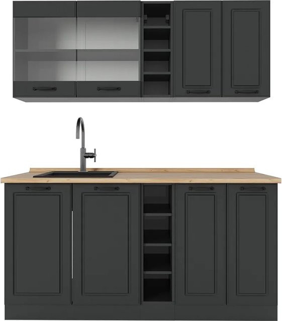 Vicco R-Line Singleküche Landhausstil in Anthrazit und Eiche, Breite: 160 cm - Bild 1