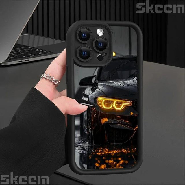 Yiran Silikon-Handyhülle mit Automuster in Schwarz für iPhone 16 15 14 13 12 11 Pro Max Plus XS X XR Stoßfest und Matt - Bild 1