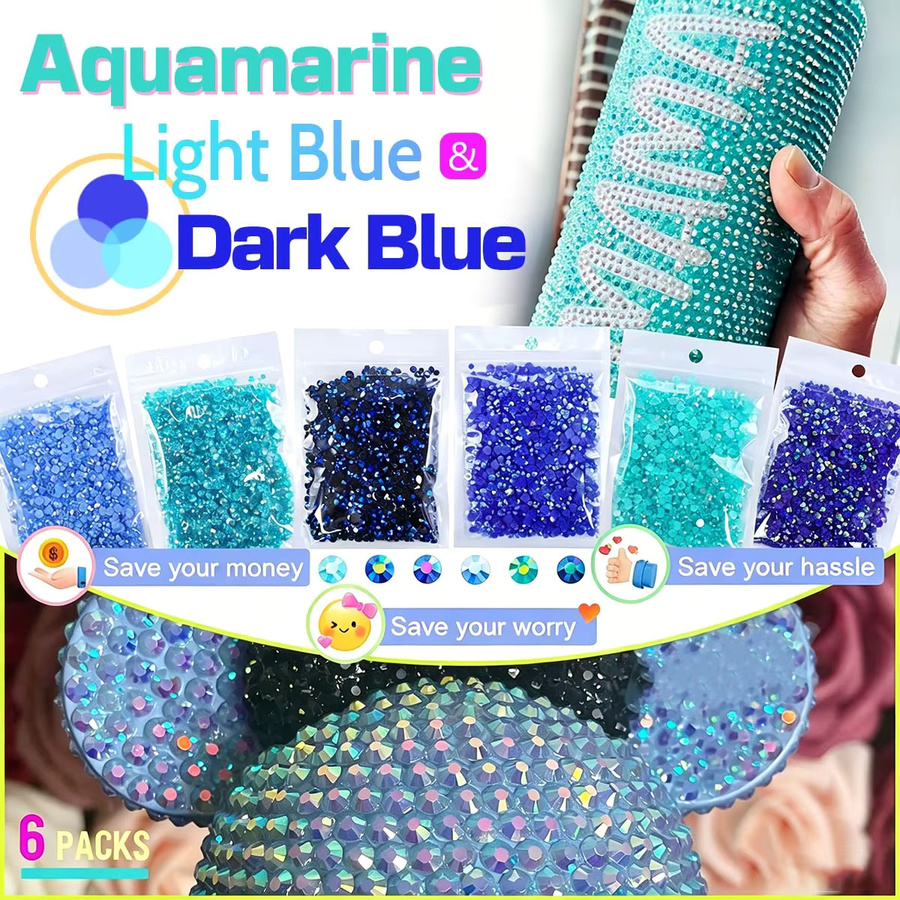 6 Beutel blaue Harz-Strasssteine für Bastelarbeiten und Nagelkunst, gemischte Jelly-Strasssteine in 3mm, 4mm und 5mm - Bild 3