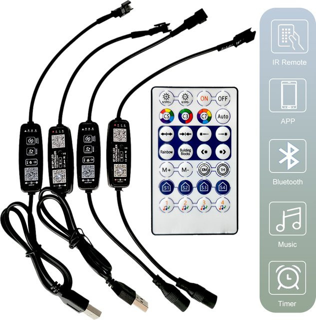 FUNZENXIN Bluetooth LED Controller mit integriertem Mikrofon und 28-Tasten-Fernbedienung für WS2811 und WS2812B adressierbare RGBIC Pixel Strip Lights - Bild 1