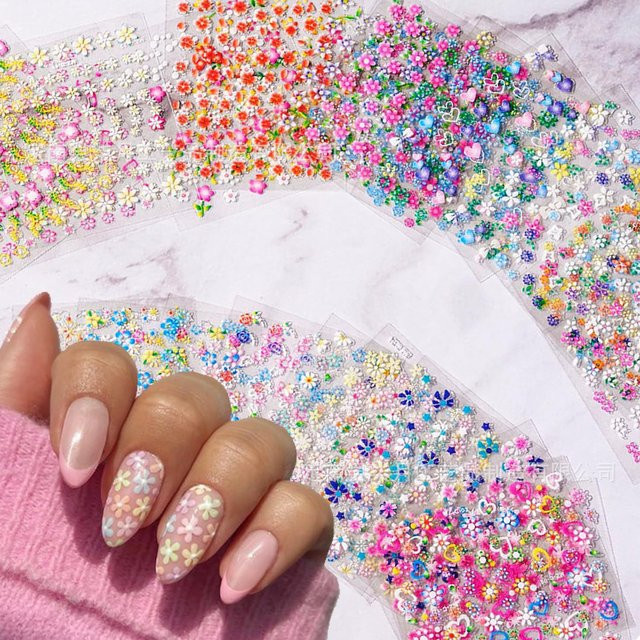 MAGT Nagelaufkleber-Set, 30 Stück, Blumen und Diamant, Beige, Glänzend - Bild 1