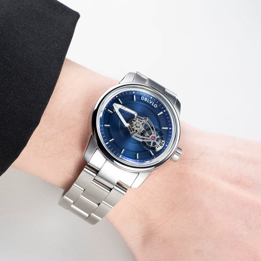 OBLVLO Armbanduhr Automatik, Edelstahl, Blau, Herren - Bild 3