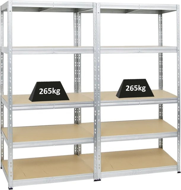 2x PROREGAL Tiger Schwerlastregal aus Metall mit HDF-Holzplatten, 5-Ebenen, silber, H x B x T: 180 x 90 x 60 cm - Bild 1