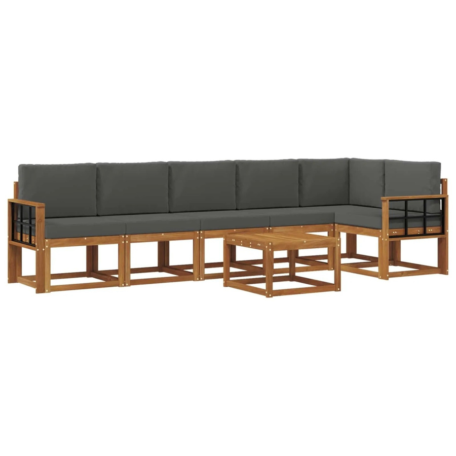vidaXL Outdoor-Sofagarnitur aus Akazienholz in L-Form mit 7-teiligem Set, Kissen in Anthrazit und Naturbraun - Bild 2
