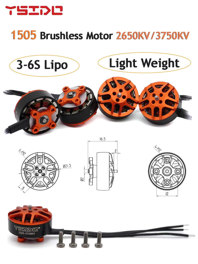 YSIDO 1505 Bürstenloser Motor 2650KV 3750KV 3-6S Lipo mit 1,5mm Welle für RC FPV Racing und 2,5-3,5 Zoll Cinewhoop Drohnen, 4 Stück - Bild 4