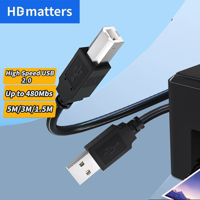 HDmatters USB 2.0 Druckerkabel A-auf-B-Stecker in Schwarz, Länge: 5 m - Bild 1