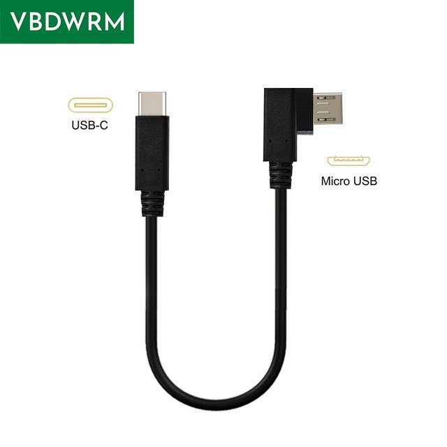 VBDWRM USB-C auf Micro-USB OTG-Kabel, abgewinkeltes kurzes USB-C auf Micro-USB Daten- und Stromsynchronisationskabel in Schwarz - Bild 1