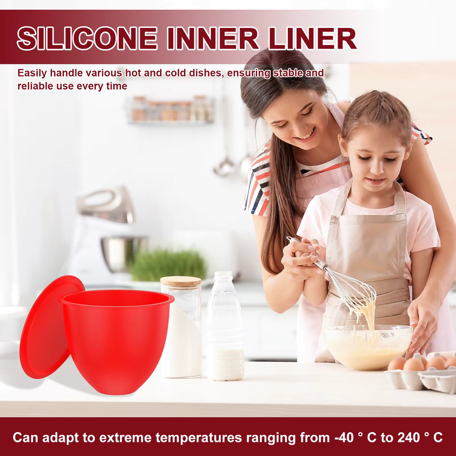 3-teiliges Silikon-Mixer-Einleger-Set mit Sicherheitsdeckel für KitchenAid, Schwarz, Rund - Bild 4