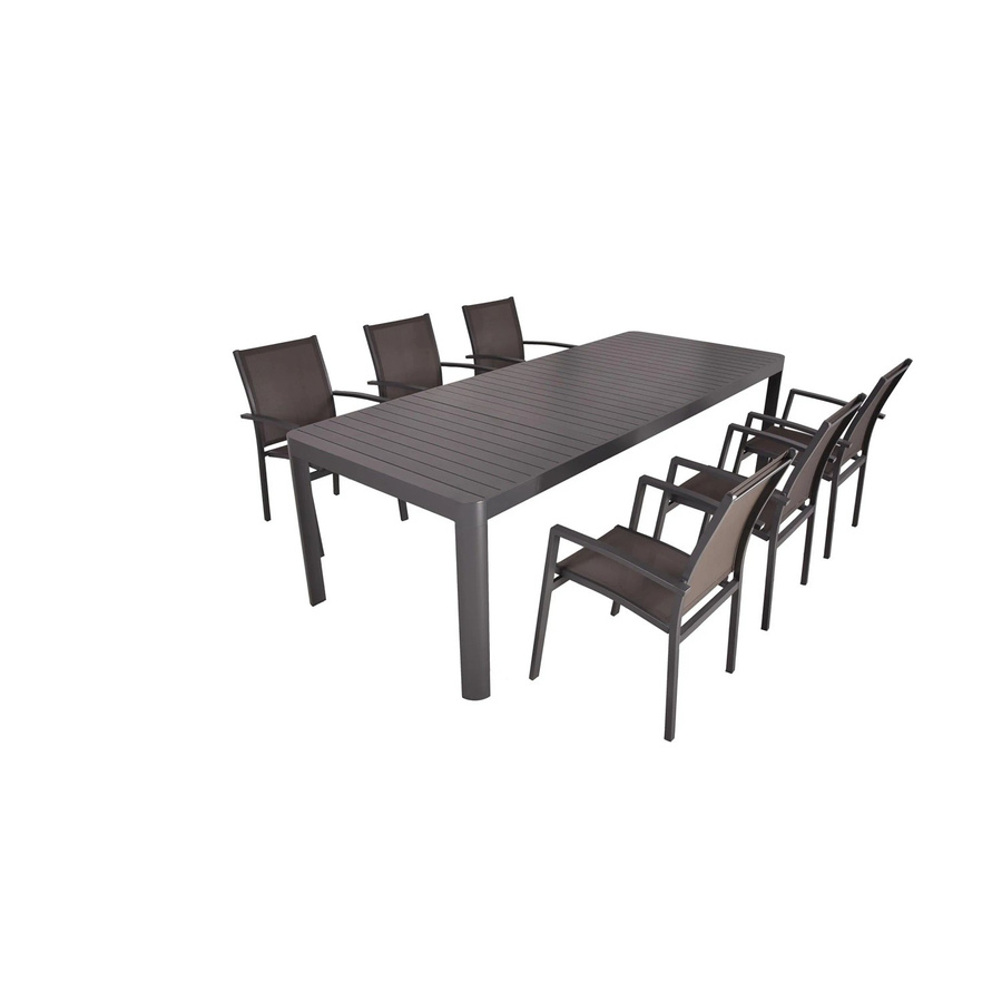DELUKE Garten-Sitzgruppe EVA 7-teiliges Gartenmöbel-Set aus Aluminium und Kunststoff in Dunkelgrau mit ausziehbarem Esstisch - Bild 2
