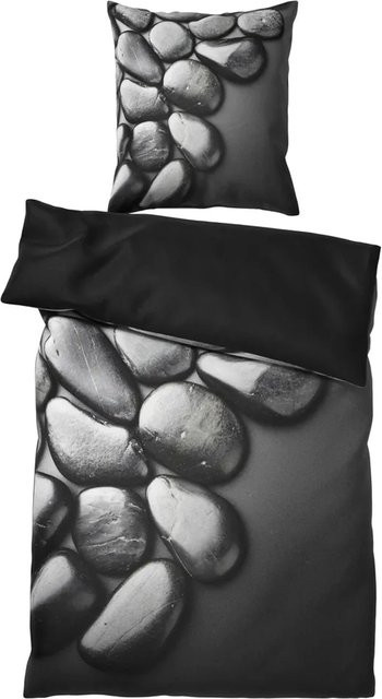 Sanilo Bettwäsche 2-teilig Hot Stones Schwarz aus Baumwolle mit Reißverschluss, B/H: 135 x 200 cm und 80 x 80 cm - Bild 1