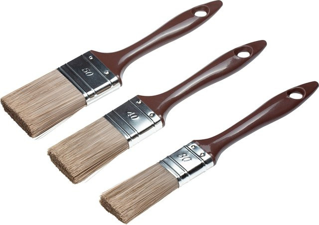LUX Flachpinsel-Set für Holzlasuren, 3-teilig, Synthetikborsten, blau und braun - Bild 1