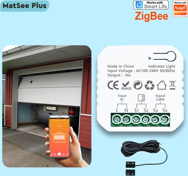 MatSee Plus ZigBee Garagentoröffner mit Trockenkontakt in Weiß, Smart Life App Fernbedienung, kompatibel mit Tuya Alexa und Google Home (Zigbee2MQTT Gateway erforderlich) - Bild 1