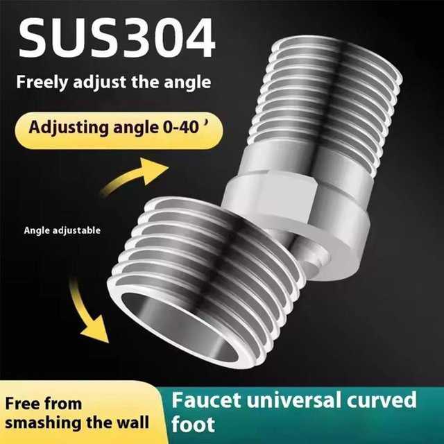 Duscharmatur-Adapter aus Edelstahl in Chrom, 360 Grad drehbarer abgewinkelter Fuß mit Wandmontage, Duschventil-Eckwinkel in Silber - Bild 1