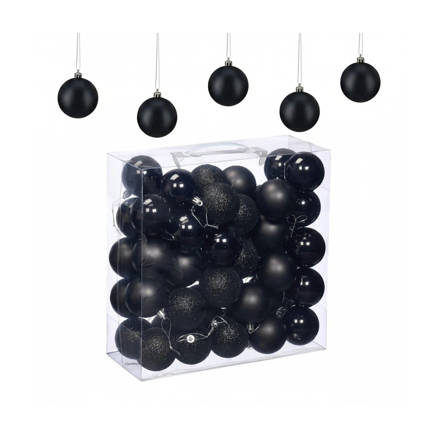 Relaxdays Weihnachtskugeln im 50er Set aus Kunststoff in Schwarz, bruchsicher, Durchmesser: 7 cm - Bild 2
