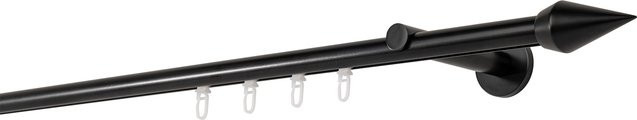 Ondeco Gardinenstange auf Maß Schwarz mit Innenlauf 20mm, Kegel-Design, 1-lauf Wandmontage mit Gleiter, Breite: 320 cm - Bild 1