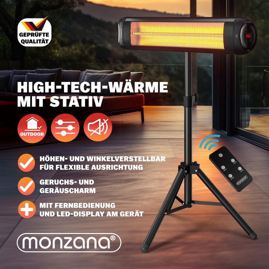 Monzana Heizstrahler MZH2500 Schwarz 2500W mit Ständer und 90 Grad verstellbar - Bild 2