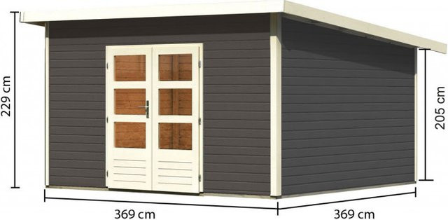 Gartenhaus Karibu NORTHEIM 5 aus Massivholz aus nordischer Fichte in Terragrau mit Pultdach, B/T: 369 x 369 cm - Bild 1