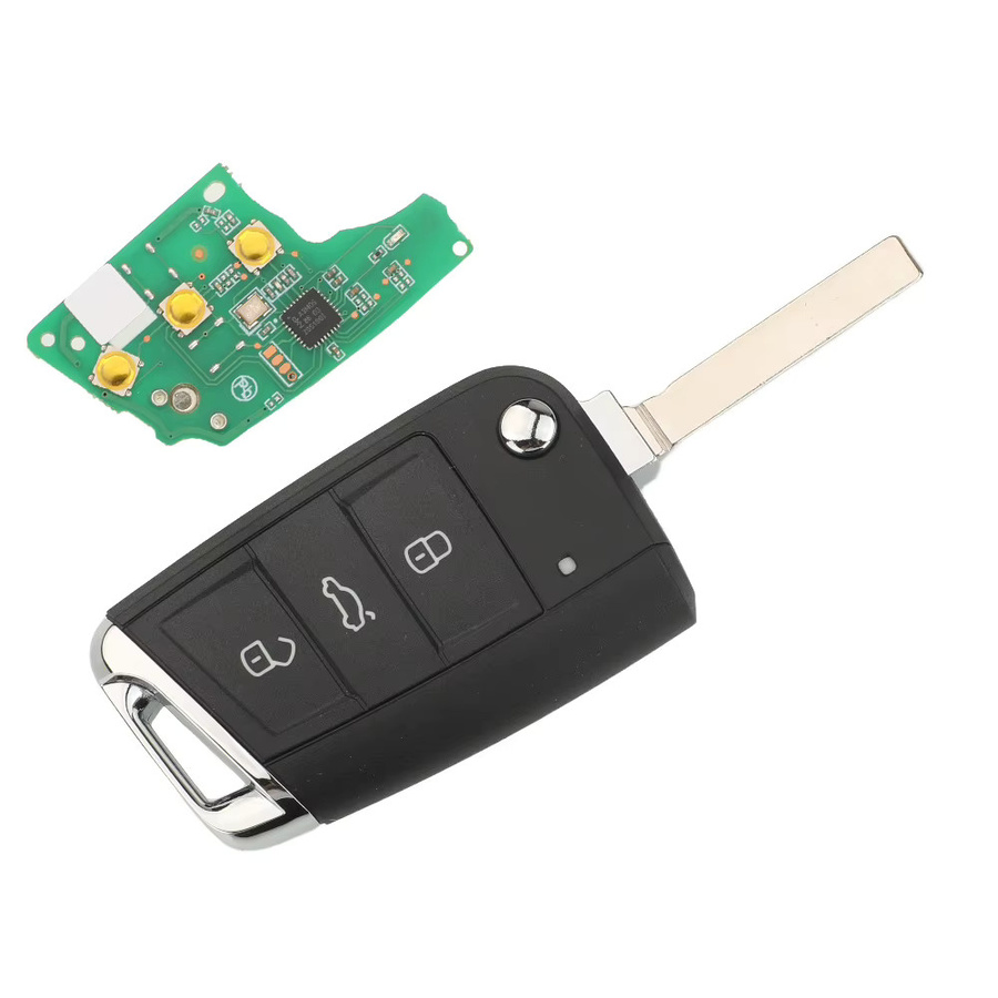Jingyuqin Fernschlüssel mit 3 Tasten, 434 MHz, MQB49/5C-Chip für Volkswagen VW Touran Tiguan Caravelle Multivan Jetta, Schwarz - Bild 2