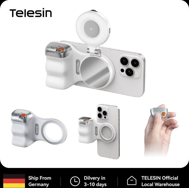 TELESIN Magnetischer Handy-Kamera-Griff als universeller Smartphone-Halter und Fernbedienungsgriff für iPhone und Android in Schwarz oder Weiß - Bild 1