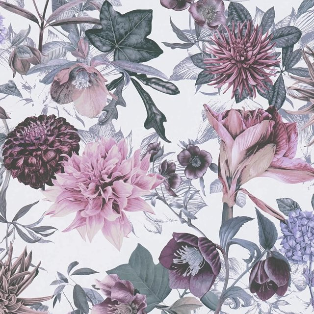 PROFHOME Blumen Tapete Floral Matt in Weiß, Lila, Rosa und Grau, Non-Woven, Breite: 0,53 m, Länge: 10,05 m - Bild 1