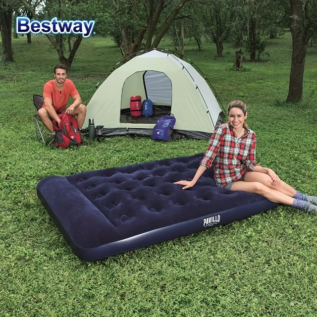 Bestway Doppel-Luftbett mit integrierter Fußpumpe, Dunkelblau, B/T/H: 191 x 137 x 28 cm - Bild 1