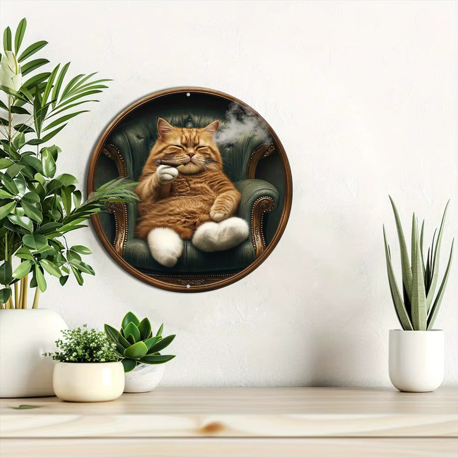 HELLOYOUNG Vintage-Katze mit Kranzschild 2D-Wandkunst aus Metall, Mehrfarbig, Durchmesser: 20 cm - Bild 3