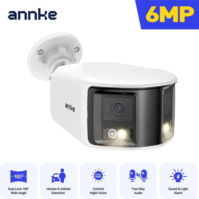 ANNKE Smart Home Dual Lens Outdoor PoE Kamera mit 8MP 4K Auflösung, 180 Grad Weitwinkel und KI-Personenerkennung, Weiß - Bild 1