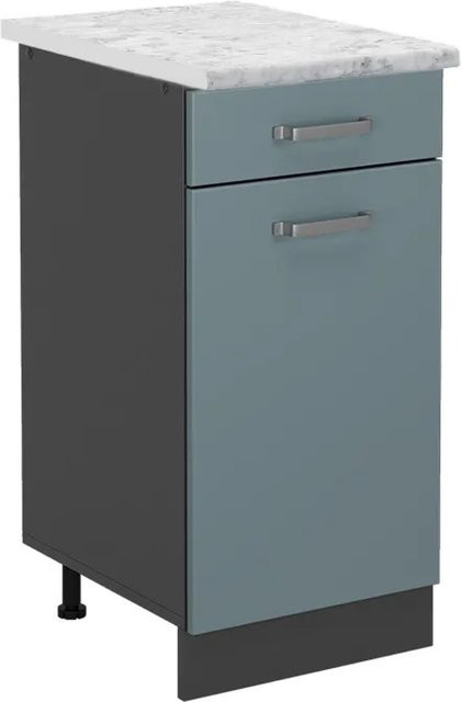 Vicco Küchenunterschrank R-Line Schubladenschrank in Blau-Grau/Anthrazit mit Marmor-Optik, Breite: 40 cm - Bild 1