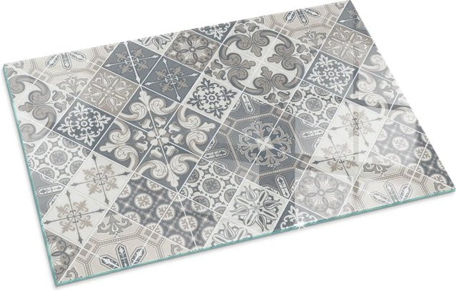 Tulup Glasplatte für Kamin mit dekorativem Mosaikmuster in Grau, B/T: 100 x 70 cm - Bild 1