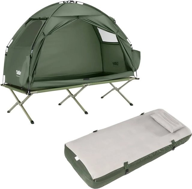 SoBuy Feldbett mit Campingzelt und Luftmatratze für 1 Person, Grün, B/T/H: 160 x 86 x 114 cm - Bild 1