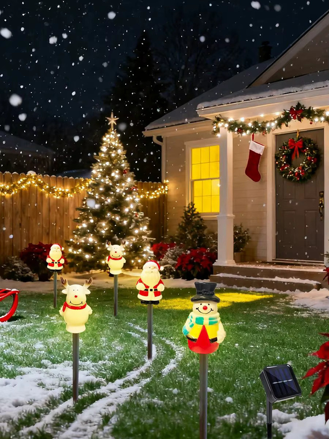 Peach Forest Solar Weihnachtslandschaftslicht mit 5 LED in Schneemann, Weihnachtsmann und Hirschform, Mehrfarbig, für Terrasse und Garten - Bild 7