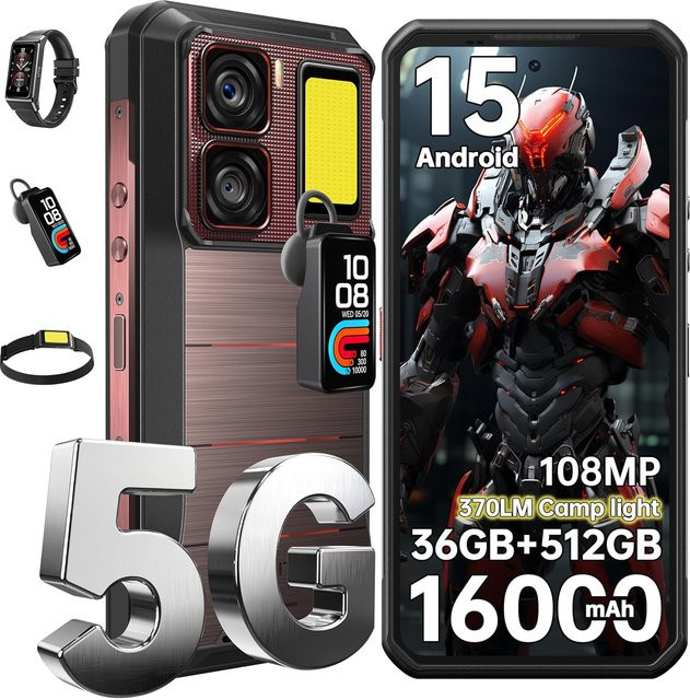 OUKITEL WP300 5G Smartphone mit 512 GB Speicher, 36 GB RAM, 16000 mAh Akku und 108 MP Kamera in Rot mit Android 15 - Bild 1