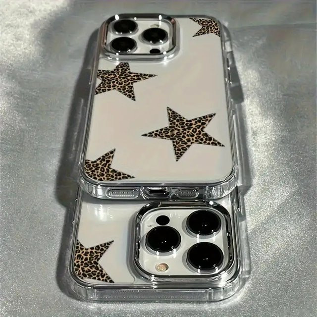 Stoßfeste iPhone Handyhülle mit Leopardenmuster und Fünf-Punkt-Sternen in Transparent - Bild 1