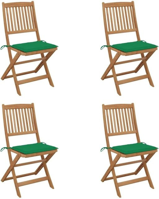 Set aus 4 klappbaren Gartenstühlen von vidaXL aus geöltem Akazienholz mit grünen Kissen - Bild 1