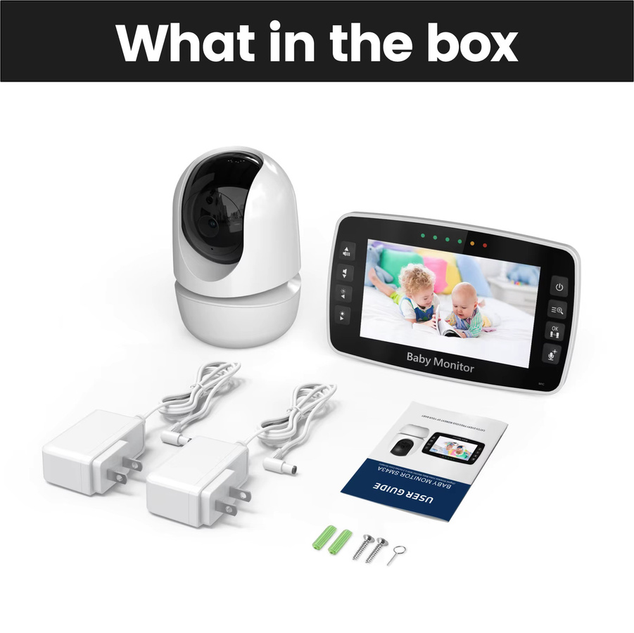 MBOSS Drahtlose PTZ-Babyphone Kamera mit 4,3 Zoll IPS-Bildschirm, Temperaturanzeige und Audio-Video-Funktion in Weiß - Bild 2
