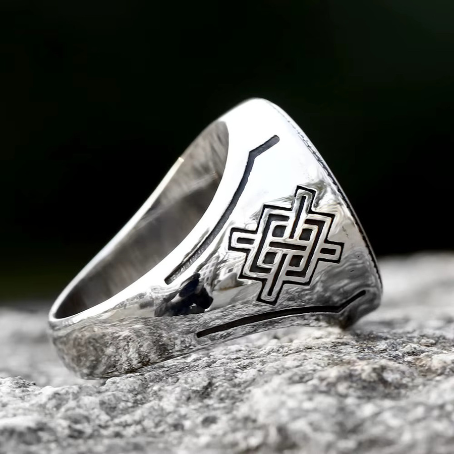 Herren-Ring 316L-Edelstahl, Wikinger-Vegvisir-Motiv, Silber - Bild 3