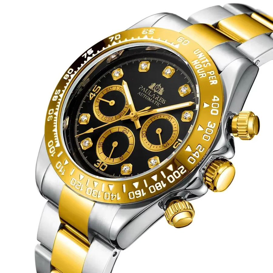 PAULAREIS P Armbanduhr Automatik, Edelstahl, Gold, Schwarz, Diamant, Herren - Bild 2