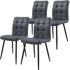 ML-Design Esszimmerstuhl 4er Set in Anthrazit mit Kunstleder Bezug und Quadrat Steppung - Bild 1