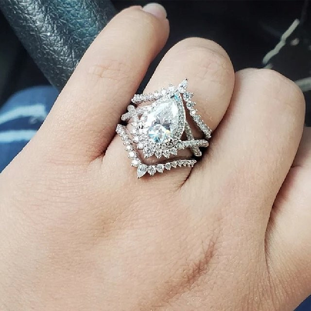 Huitan Ringe Set, Zirkonia, Kristall, Silber, Damen - Bild 1