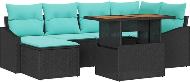 vidaXL Garten Essgruppe aus massivem Akazienholz mit 7 Teilen und Kissen in Schwarz und Teal - Bild 1
