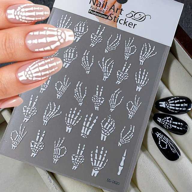 MAFANAILS Nagelaufkleber Skelett, Weiß, Glänzend - Bild 1
