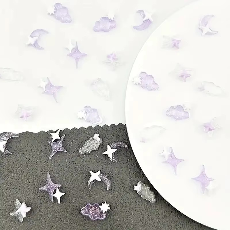 Rhstoe Nagel Charms, lila, 50 Stück, Mond Wolke Stern 3D Nail Art Zubehör - Bild 2