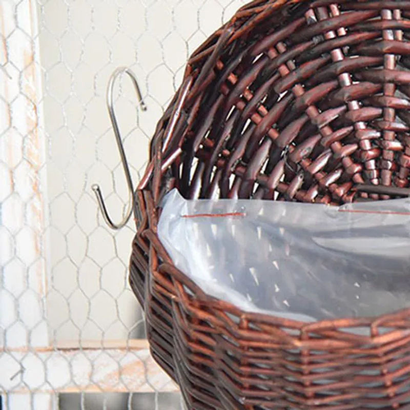Shunmaii Wandmontierter Blumentopf aus Rattan in Braun im Bohemian Design mit Haken und runder Form - Bild 1
