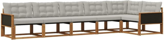 vidaXL Outdoor-Sofagarnitur L-Form aus Akazienholz mit Kissen in Beige und Grau - Bild 1