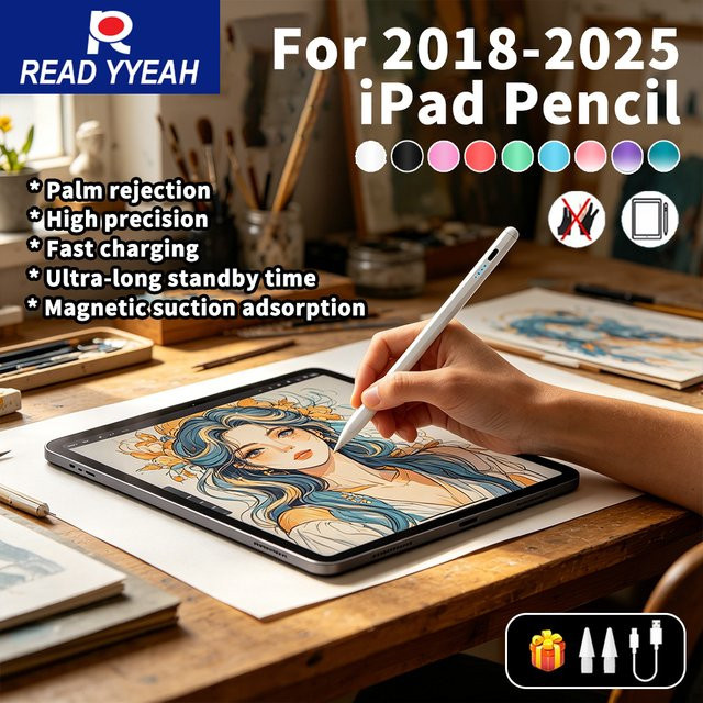 READYYEAH Stylus-Stift mit Handballenerkennung für iPad 10, 11, Pro 11, Pro 12.9, Pro 13, Air 11, Air 6, Air 5, Air 4, Mini 7, Mini 6 in Weiß - Bild 1