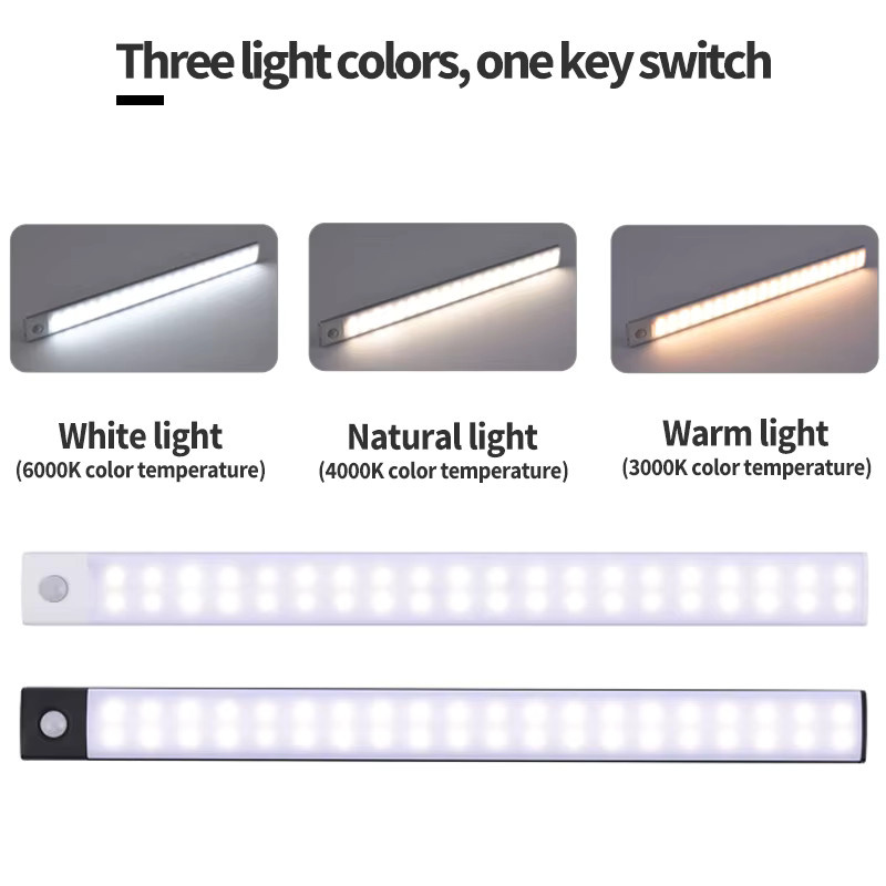 Pzsunly LED Bewegungsmelder Schrankleuchte mit USB-Aufladung und drei Lichtfarben in Weiß für Küche und Kleiderschrank - Bild 4