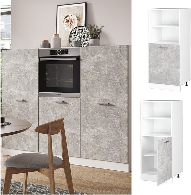 Vicco R-Line Backofenumbauschrank Küchenschrank in Weiß und Beton mit kleiner Tür, Breite: 60 cm - Bild 1