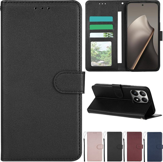 Magnetische Leder-Brieftasche mit Kartensteckplatz und stoßfester Abdeckung für Xiaomi 15T M7 Pro 5G, Redmi 15 15C, Farben: Blau und Schwarz - Bild 1