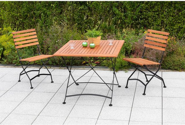 Merxx Schlossgarten Gartenmöbelset 3-teilig aus Eukalyptusholz in Schwarz, Grau oder Braun, B/T/H: 90 x 90 x 74 cm - Bild 1